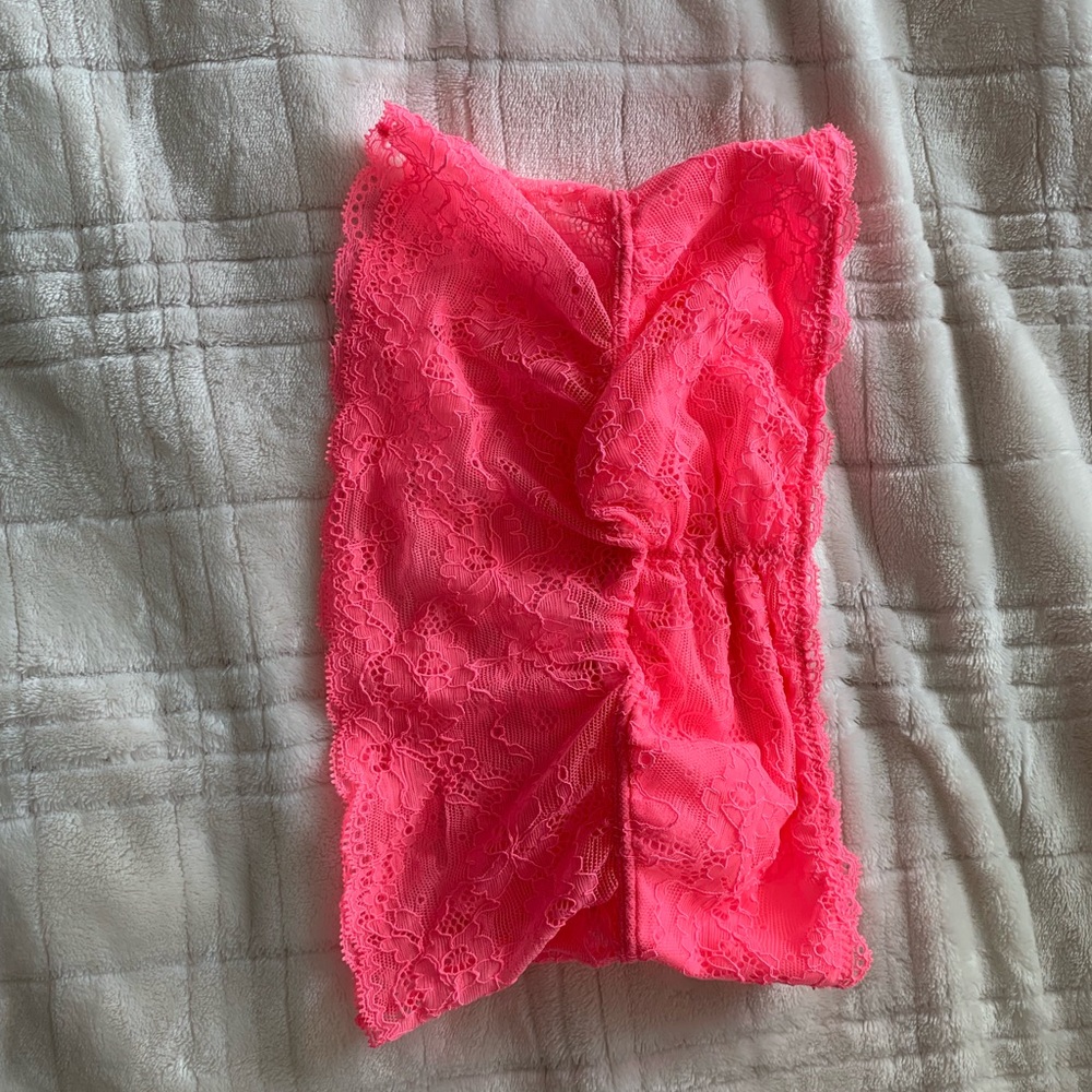 Pink lace bandeau bra